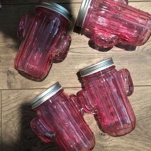 Set of 4 pink cactus glass tumblers. No straws were included.
